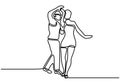 Dancing couple one line drawing. Vector man and woman in love doing dance. Minimalism art hand drawn continuous single lineart