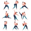 Dancing Couple Performing Dance at Choreography Class Vector Set