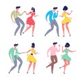 Dancing couple set. Rockabilly dance party. Happy swing dancers vector illustration isolated Royalty Free Stock Photo