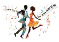 Vibrant Abstract Dancing Couple with Musical Elements Royalty Free Stock Photo
