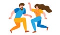 Dancing couple spend time together. Happy cartoon characters of people in 50s retro style. Romantic characters people activity Royalty Free Stock Photo