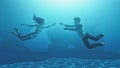 Dancing couple under water