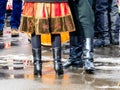 Dancing couple wearing traditional Transylvanian hungarian clothes an real leather boots