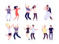 Dancing couples. Happy persons dance salsa, tango adults woman man dancers in love. Party crowd fun isolated vector