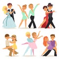 Dancing couples romantic person and people dance man with woman entertainment together beauty vector illustration. Royalty Free Stock Photo