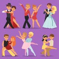 Dancing couples romantic person people dance man with woman entertainment together beauty vector illustration. Royalty Free Stock Photo