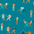 Dancing couples in 50s retro style seamless pattern in vector. Cartoon characters illustration. Royalty Free Stock Photo