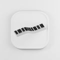 Dancing curved piano keyboard icon. 3d rendering white square button key, interface ui ux element