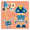 Funny robots cartoon dancing Royalty Free Stock Photo