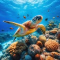 Exploring the Tranquil Journey of a Turtle Amongst Vibrant Corals