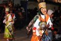 Dancing with fire and masks in the procession of the vigen del carmen in the streets at night june 2018 paucartambo cuzco