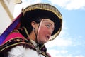 Dancing devotees with mask in the streets of the town the procession of the Virgin of Carmen -.Catholic religion