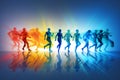 Dancing disco group joy kid silhouettes people colourful dancer fun design shadow exercising