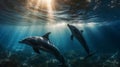 Dancing Dolphins: Annie Leibovitz\'s EOS R6-captured Vibrant Underwater Scene Royalty Free Stock Photo