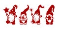 Dancing dwarfs stencils. Gnome with a gift, with a star and a gnome with a magic wand. Winter decorations. Objects for cutting Royalty Free Stock Photo