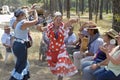 Dancing female pilgrims on their way to El Rocio Royalty Free Stock Photo