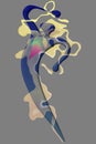 Dancing figure in stylized graphics and bright colors