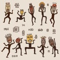 Dancing figures wearing African masks. Royalty Free Stock Photo