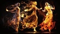 Dancing fire and flames on a dark background. Abstract inferno and heat. Blazing women dancers and movement. Royalty Free Stock Photo