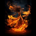 Dancing Flames: Shadows of Fire Dancers Flicker Against a Dark Night Sky