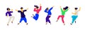 Dancing and fun people, positive emotions. Vector. Illustrations of males and females. Flat style. A group of happy and joyful