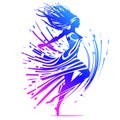 Dancing girl with colorful spots and splashes on a white background. Vector illustration.