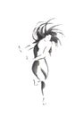 Dancing girl Japanese style original sumi-e ink painting.