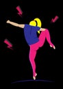 Dancing girl print on merch, banner, t-shirt.