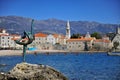 Dancing girl sculpture and panorama of Budva Royalty Free Stock Photo