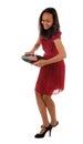 Dancing girl with vinyl disk Royalty Free Stock Photo