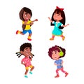 Dancing Girls Kids On Celebrative Party Set Vector Royalty Free Stock Photo