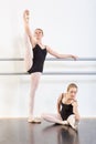 Dancing, girls and teenager in rehearsal for ballet with fitness, happy or artistic performance routine. Dance studio
