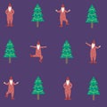 Dancing gnomes near christmas tree illustration and seamle Royalty Free Stock Photo