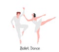 Dancing graceful ballet couple, flat vector illustration isolated on white background