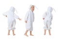 Dancing happy baby in a rabbit suit Royalty Free Stock Photo