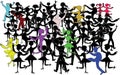 Rainbow children and dancing silhouettes on a white background. Audience. Royalty Free Stock Photo