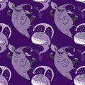 Dancing happy elephant and whale seamless pattern