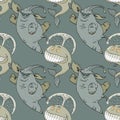 Dancing happy elephant and whale seamless pattern