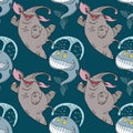 Dancing happy elephant and whale seamless pattern