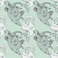 Dancing happy elephant and whale seamless pattern