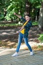 Dancing hiphop. Happy teen girl dancer dancing outdoors, dancing Royalty Free Stock Photo