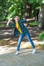 Dancing hiphop. Happy teenage girl dancer dancing outdoors, dancing Royalty Free Stock Photo