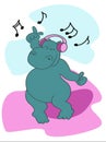 Dancing hippo in headphones