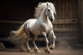 dancing horse prancing with plumy tail in corral Royalty Free Stock Photo