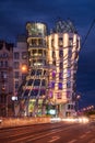 Dancing House at Dusk Called Tancici Dum in Czech in Prague