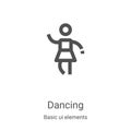 dancing icon vector from basic ui elements collection. Thin line dancing outline icon vector illustration. Linear symbol for use