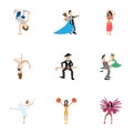 Dancing icons set, cartoon style