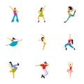 Dancing icons set, flat style