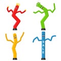 Dancing inflatable tube man set in flat style isolated on white background. Wacky waving air hand for sales and