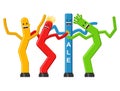Dancing inflatable tube man set in flat style isolated on white background. Wacky waving air hand for sales and Royalty Free Stock Photo